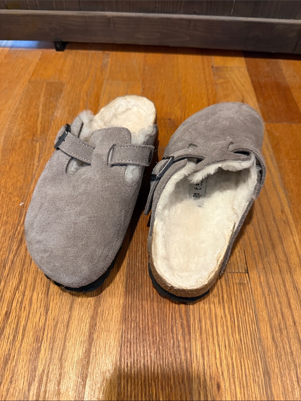 Birkenstock Grey Suede Shearling Lined Slip-On Clogs